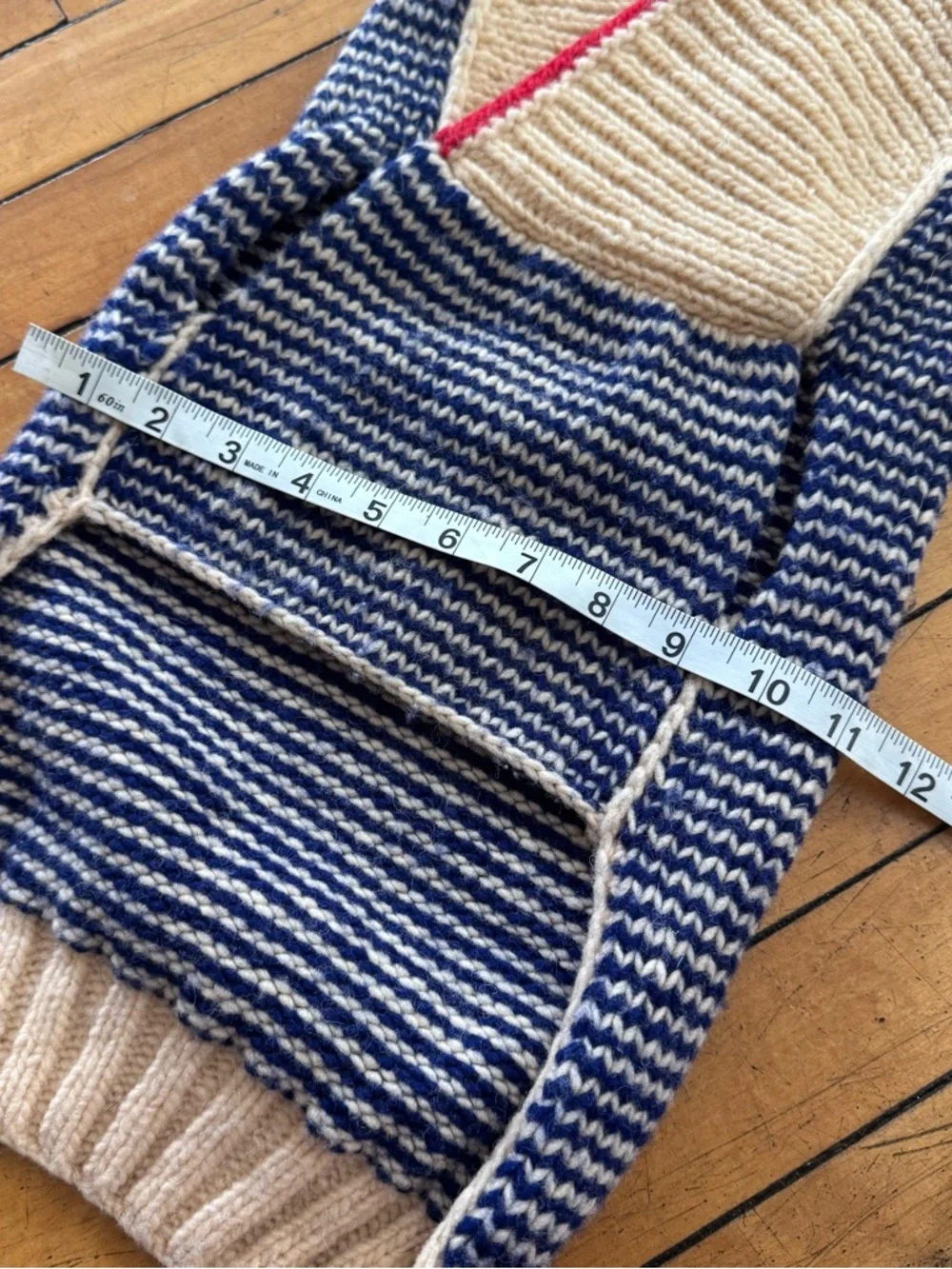 Chilly Dog Sweater wool blue cream striped cowl neck cozy warm dog puppy